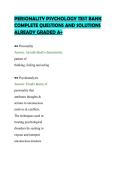 PERSONALITY PSYCHOLOGY TEST BANK &NewLine;COMPLETE QUESTIONS AND SOLUTIONS &NewLine;ALREADY GRADED A&plus; 