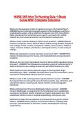 NURS 205 Intro To Nursing Quiz 1 Study Guide With Complete Solutions