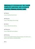 PERSONALITY PSYCHOLOGY TEST PAPER &NewLine;COMPLETE QUESTIONS AND ACCURATE &NewLine;ANSWERS PREMIUM REVIEW SHEET 