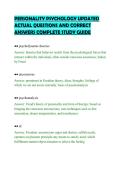 ERSONALITY PSYCHOLOGY UPDATED &NewLine;ACTUAL QUESTIONS AND CORRECT &NewLine;ANSWERS COMPLETE STUDY GUIDE 