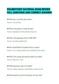 PHLEBOTOMY NATIONAL EXAM REVIEW &NewLine;FULL QUESTIONS AND CORRECT ANSWERS 