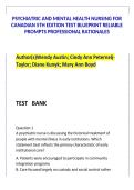 PSYCHIATRIC AND MENTAL HEALTH NURSING FOR&NewLine;CANADIAN 5TH EDITION TEST BLUEPRINT RELIABLE&NewLine;PROMPTS PROFESSIONAL RATIONALES