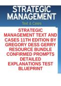 STRATEGIC MANAGEMENT TEXT AND CASES 11TH EDITION BY GREGORY DESS GERRY RESOURCE BUNDLE CONFIRMED PROMPTS DETAILED EXPLANATIONS TEST BLUEPRINT&NewLine;