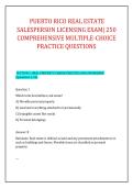 PUERTO RICO REAL ESTATE &NewLine;SALESPERSON LICENSING EXAM&vert; 250 &NewLine;COMPREHENSIVE MULTIPLE-CHOICE &NewLine;PRACTICE QUESTIONS