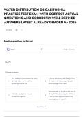 WATER DISTRIBUTION D2 CALIFORNIA PRACTICE TEST EXAM WITH CORRECT ACTUAL QUESTIONS AND CORRECTLY WELL DEFINED ANSWERS LATEST ALREADY GRADED A&plus; 2026