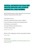 PHYSICAL ANTHROPOLOGY EXAM PREP &NewLine;UPDATED QUESTIONS AND ACCURATE &NewLine;ANSWERS FULL STUDY MATERIAL 