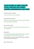 POLICE POWERS OF ARREST UPDATED &NewLine;ACTUAL QUESTIONS AND CORRECT &NewLine;ANSWERS COMPREHENSIVE STUDY GUIDE 
