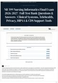 NR 599 Nursing Informatics Final Exam 2026 2027   Full Test Bank Questions & Answers   Clinical Systems&comma; Telehealth&comma; Privacy&comma; HIPAA & CDS Support Tools