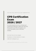 CPR CERTIFICATION EXAM 2026&sol;2027 &vert; Actual 25 Verified Questions & Correct Answers &vert; Cardiopulmonary Resuscitation Complete Assessment &vert; Pass Guaranteed - A&plus; Graded&NewLine;&NewLine;