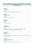 Anatomy & Physiology Respiratory Pulmonary Ventilation Exam Questions&NewLine;with Correct Answers