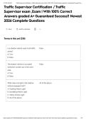 Traffic Supervisor Certification &sol; Traffic Supervisor exam &comma;Exam &vert; With 100&percnt; Correct Answers graded A&plus; Guaranteed Success&excl;&excl; Newest 2026 Complete Questions&NewLine;&NewLine;