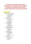 CALIFORNIA CERTIFIED ENGINEERING &NewLine;GEOLOGIST &lpar;CEG&rpar; EXAMINATION COMPLETE &NewLine;QUESTIONS AND DETAILED SOLUTIONS &NewLine;LATEST UPDATE THIS YEAR JUST RELEASED