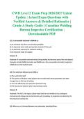 CWB Level 2 Exam Prep 2026&sol;2027 Latest Update &vert; Actual Exam Questions with Verified Answers & Detailed Rationales &vert; Grade A Study Guide &vert; Canadian Welding Bureau Inspector Certification &vert; Downloadable PDF&NewLine;