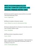 PRITE PSYCHOPHARMACOLOGY &NewLine;UPDATED COMPLETE QUESTIONS AND &NewLine;ANSWERS PREMIUM REVIEW SHEET 