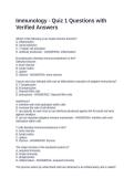 Immunology - Quiz 1 Questions with Verified Answers