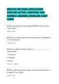 PRIVATE PESTICIDE APPLICATORS &NewLine;UPDATED ACTUAL QUESTIONS AND &NewLine;CORRECT ANSWERS COMPLETE STUDY &NewLine;GUIDE