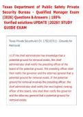 Texas Department of Public Safety Private &NewLine;Security Bureau - Qualified Manager Exam &NewLine;&lpar;2026&rpar; Questions & Answers &vert; 100&percnt; &NewLine;Verified solutions UPDATE &vert;2026&excl;&excl; STUDY &NewLine;GUIDE EXAM 