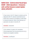 NURS 5334 - Antimicrobial Recall Quiz &NewLine;EXAM - 2026 &lpar;Questions &plus; Answers&rpar; &NewLine;with verified Answers &lpar;Latest Update &NewLine;2026&rpar; UPDATE&excl;&excl;