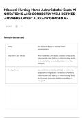 Missouri Nursing Home Administrator Exam &num;1 QUESTIONS AND CORRECTLY WELL DEFINED ANSWERS LATEST ALREADY GRADED A&plus;