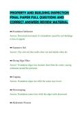 PROPERTY AND BUILDING INSPECTION &NewLine;FINAL PAPER FULL QUESTIONS AND &NewLine;CORRECT ANSWERS REVIEW MATERIAL 