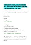 PROPERTY AND BUILDING INSPECTION &NewLine;FULL QUESTIONS AND CORRECT ANSWERS &NewLine;ALREADY PASSED STUDY SHEET 