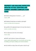 PROPERTY AND BUILDING INSPECTION &NewLine;UPDATED ACTUAL QUESTIONS AND &NewLine;CORRECT ANSWERS COMPLETE STUDY &NewLine;GUIDE 