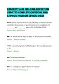 PROPERTY AND BUILDING INSPECTION &NewLine;UPDATED COMPLETE QUESTIONS AND &NewLine;ANSWERS PREMIUM REVIEW SHEET 