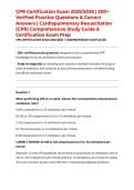 CPR Certification Exam 2025&sol;2026 &vert; 200&plus; Verified Practice Questions & Correct Answers &vert; Cardiopulmonary Resuscitation &lpar;CPR&rpar; Comprehensive Study Guide & Certification Exam Prep