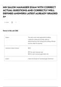 MN SALON MANAGER EXAM WITH CORRECT ACTUAL QUESTIONS AND CORRECTLY WELL DEFINED ANSWERS LATEST ALREADY GRADED A&plus;