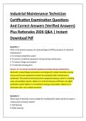 Industrial Maintenance Technician &NewLine;Certification Examination Questions &NewLine;And Correct Answers &lpar;Verified Answers&rpar; &NewLine;Plus Rationales 2026 Q&A &vert; Instant &NewLine;Download Pdf