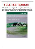 Lehne's Pharmacology for Nursing Care&comma; 12th Edition Test Bank Author&colon;Jacqueline Burchum&comma; Laura Rosenthal All Chapters Covered&lpar;1-112&rpar;&vert;Complete Guide A&plus; Graded