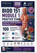 BIOD 151 Module 1 Practice Exam Essential Human Anatomy &NewLine;& Physiology I w&sol;Lab &vert; Portage Learning 100 Questions with &NewLine;Correct Answers & Rationales 2026 Edition 