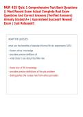 NUR 425 Quiz 1 Comprehensive Test Bank Questions  &NewLine;&vert;&vert; Most Recent Exam Actual Complete Real Exam &NewLine;Questions And Correct Answers &lpar;Verified Answers&rpar; &NewLine;Already Graded A&plus; &vert; Guaranteed Success&excl;&excl; Newest &NewLine;Exam &vert; Just Released&excl;&excl;