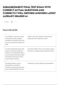 SUBASSESSMENT FINAL TEST EXAM WITH CORRECT ACTUAL QUESTIONS AND CORRECTLY WELL DEFINED ANSWERS LATEST ALREADY GRADED A&plus;