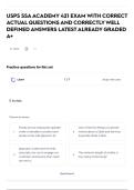USPS SSA ACADEMY 421 EXAM WITH CORRECT ACTUAL QUESTIONS AND CORRECTLY WELL DEFINED ANSWERS LATEST ALREADY GRADED A&plus;