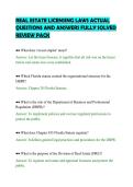 REAL ESTATE LICENSING LAWS ACTUAL &NewLine;QUESTIONS AND ANSWERS FULLY SOLVED &NewLine;REVIEW PACK 