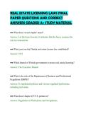 REAL ESTATE LICENSING LAWS FINAL &NewLine;PAPER QUESTIONS AND CORRECT &NewLine;ANSWERS GRADED A&plus; STUDY MATERIAL 