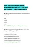REAL PROPERTY MANAGEMENT &NewLine;ASSESSMENT REVIEW FULL QUESTIONS &NewLine;AND CORRECT ANSWERS RESOURCE 
