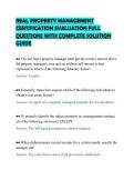 REAL PROPERTY MANAGEMENT &NewLine;CERTIFICATION EVALUATION FULL &NewLine;QUESTIONS WITH COMPLETE SOLUTION &NewLine;GUIDE 