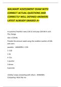 WALMART ASSESSMENT EXAM WITH &NewLine;CORRECT ACTUAL QUESTIONS AND &NewLine;CORRECTLY WELL DEFINED ANSWERS &NewLine;LATEST ALREADY GRADED A&plus; 