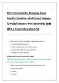 General Contractor Licensing Exam Practice Questions And Correct Answers &lpar;Verified Answers&rpar; Plus Rationales 2026 Q&A Instant Download Pdf&NewLine;