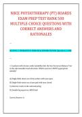 NBCE PHYSIOTHERAPY &lpar;PT&rpar; BOARDS &NewLine;EXAM PREP TEST BANK 500 &NewLine;MULTIPLE-CHOICE QUESTIONS WITH &NewLine;CORRECT ANSWERS AND &NewLine;RATIONALES