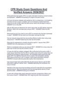 CPR Study Exam Questions And&NewLine;Verified Answers 2026&sol;2027