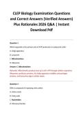 CLEP Biology Examination Questions and Correct Answers &lpar;Verified Answers&rpar; Plus Rationales 2026 Q&A &vert; Instant Download Pdf