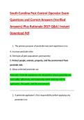 South Carolina Pest Control Operator Exam &NewLine;Questions and Correct Answers &lpar;Verified &NewLine;Answers&rpar; Plus Rationale 2027 Q&A&vert; Instant &NewLine;Download Pdf 