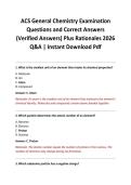 ACS General Chemistry Examination Questions and Correct Answers &lpar;Verified Answers&rpar; Plus Rationales 2026 Q&A &vert; Instant Download Pdf