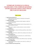 VETERINARY TECHNICIAN NATIONAL &NewLine;EXAMINATION &lpar;VTNE&rpar; COMPLETE QUESTIONS &NewLine;AND DETAILED SOLUTIONS LATEST UPDATE &NewLine;THIS YEAR JUST RELEASED 