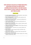 NEW MEXICO MANUFACTURED HOUSING &NewLine;DEALER LICENSE EXAMINATION &NewLine;COMPLETE QUESTIONS AND DETAILED &NewLine;SOLUTIONS LATEST UPDATE THIS YEAR &NewLine;JUST RELEASED
