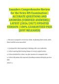 Saunders Comprehensive Review for the Nclex-RN Examination &vert; ACCURATE QUESTIONS AND ANSWERS &lpar;VERIFIED ANSWERS&rpar; &vert; LATEST &lpar;2026&sol;2027&rpar; UPDATED VERSION &vert; 100&percnt; GUARANTEED PASS &lbrace;JUST RELEASED&rcub;