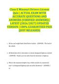 Class E Missouri Drivers License Quiz &vert; ACTUAL EXAM WITH ACCURATE QUESTIONS AND ANSWERS &lpar;VERIFIED ANSWERS&rpar; &vert; LATEST &lpar;2026&sol;2027&rpar; UPDATED VERSION &vert; 100&percnt; GUARANTEED PASS &lbrace;JUST RELEASED&rcub;
